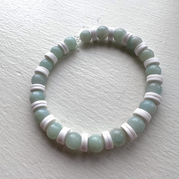 Clay bead bracelet pearl bead handmade stretch - Picture 2 of 4